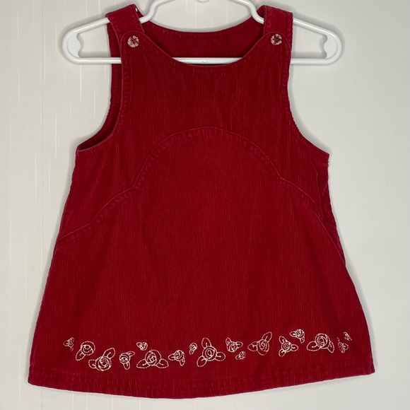 Vintage Other - Red Corduroy Floral Embroidery Jumper Dress 18M Cotton